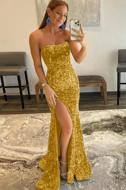 Royal Blue Mermaid Sequins Long Prom Dress with Slit