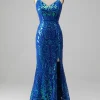 Royal Blue Mermaid Sparkly Prom Dress with Slit