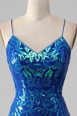Royal Blue Mermaid Sparkly Prom Dress with Slit