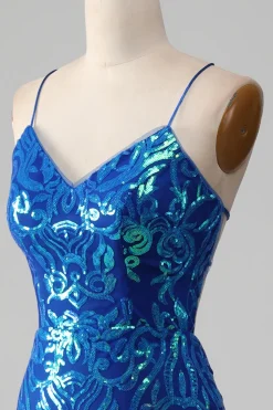 Royal Blue Mermaid Sparkly Prom Dress with Slit