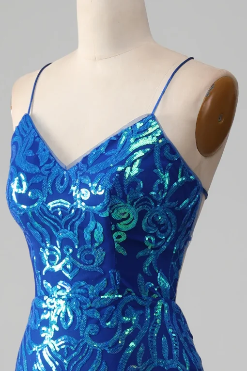 Royal Blue Mermaid Sparkly Prom Dress with Slit