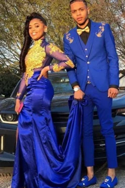Royal Blue Notched Lapel 2 Piece Men's Prom Suits with One Button