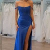 Royal Blue Off the Shoulder Mermaid Corset Prom Dress with Slit