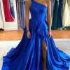 Royal Blue One Shoulder Prom Dress With Slit