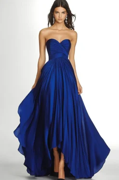 Royal Blue Pleated Asymmetric Chiffon Strapless Maxi A Line Formal Dress