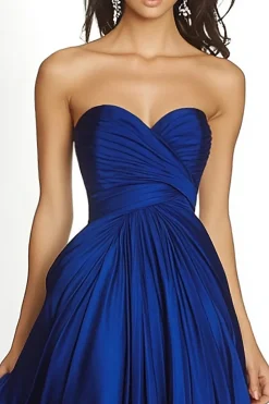 Royal Blue Pleated Asymmetric Chiffon Strapless Maxi A Line Formal Dress