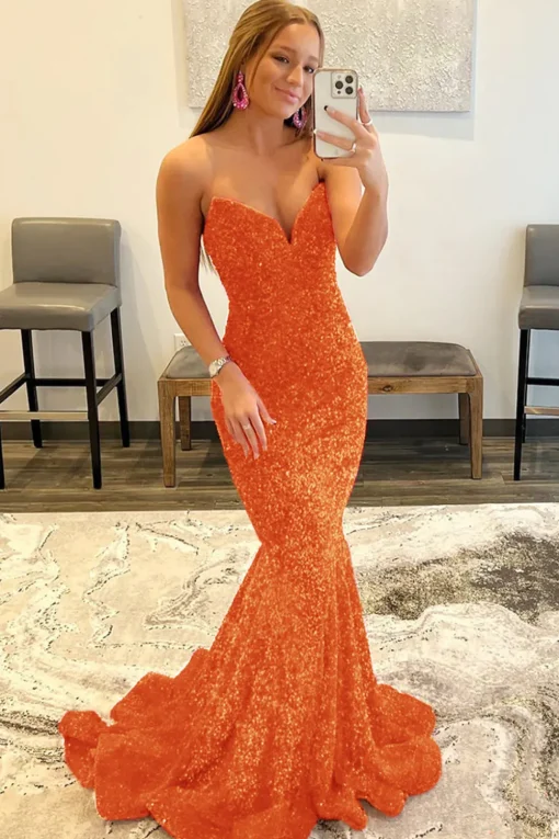 Royal Blue Sequin Mermaid Strapless Prom Dress