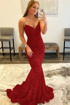 Royal Blue Sequin Mermaid Strapless Prom Dress