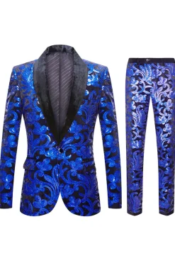 Royal Blue Sequins Men's 2 Pieces Suits