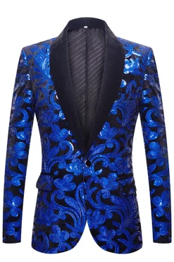 Royal Blue Sequins Men's 2 Pieces Suits