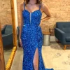 Royal Blue Sequins Sparkly Mermaid Prom Dress with Slit