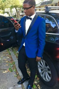 Royal Blue Shawl Lapel 2 Piece Men's Prom Suits with One Button