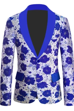 Royal Blue Shawl Lapel Jacquard Men's Prom Blazer