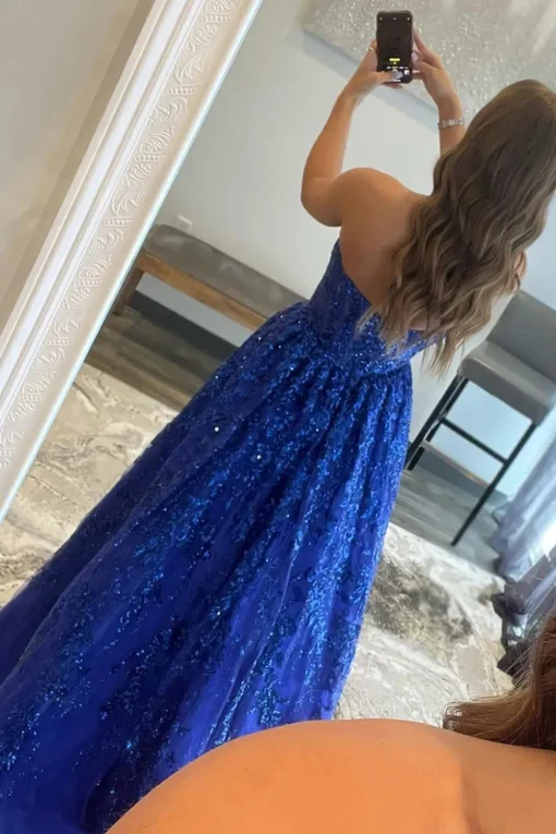 Royal Blue Sparkly Long Prom Dress with Pockets