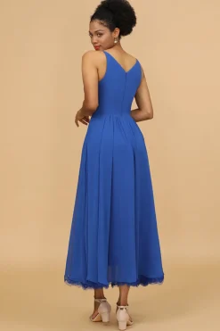 Royal Blue V-Neck Chiffon Bridesmaid Dress