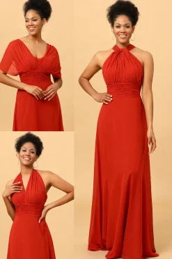 Rust Red Convertible Chiffon Bridesmaid Dress