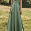 Sage Off The Shoulder Slim Formal Dress with Wide Hem