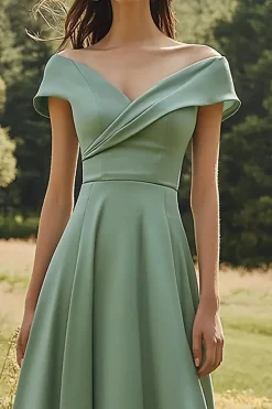 Sage Off The Shoulder Slim Formal Dress with Wide Hem