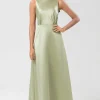 Satin Green Bridesmaid Dress with Pleated