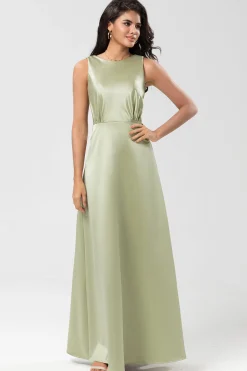 Satin Green Bridesmaid Dress with Pleated