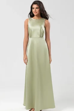 Satin Green Bridesmaid Dress with Pleated