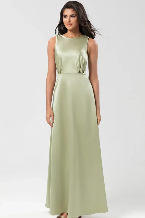 Satin Green Bridesmaid Dress with Pleated
