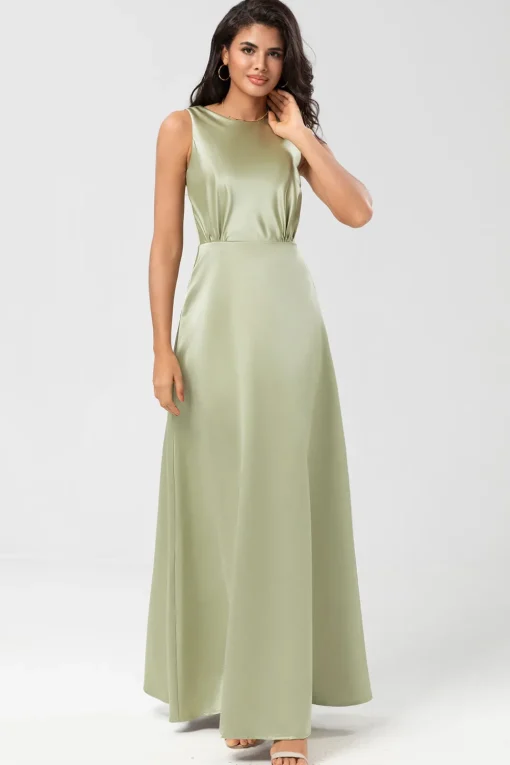 Satin Green Bridesmaid Dress with Pleated