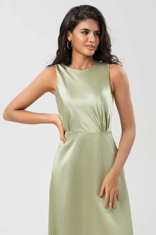 Satin Green Bridesmaid Dress with Pleated
