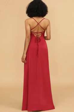 Satin Lace-up Back Bridesmaid Dress