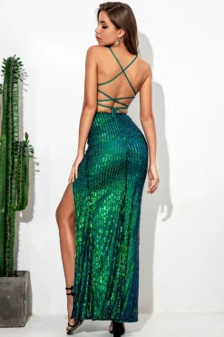 Sequins Long Party Dress with Slit