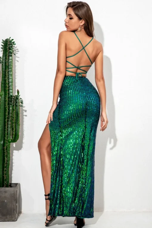 Sequins Long Party Dress with Slit