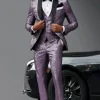 Shawl Lapel 3 Pieces Glitter Purple Men's Prom Suits