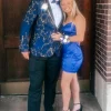 Shawl Lapel Dark Navy Gold Parttern 2 Pieces Men's Prom Suits