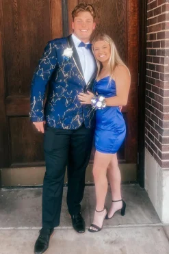 Shawl Lapel Dark Navy Gold Parttern 2 Pieces Men's Prom Suits
