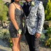 Shawl Lapel Floral Silver One Button 2 Piece Prom Suits for Men