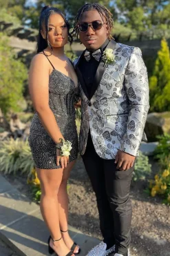Shawl Lapel Floral Silver One Button 2 Piece Prom Suits for Men