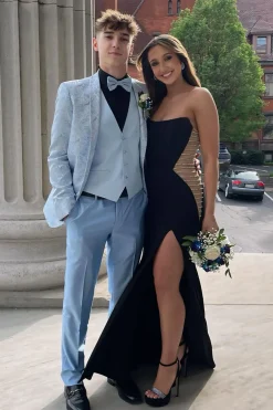 Shawl Lapel Light Blue Jacquard 3-Piece Men's Prom Suits
