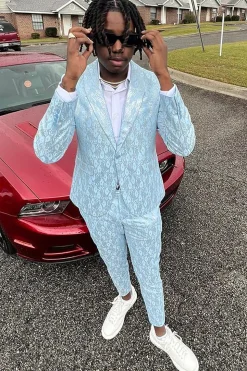 Shawl Lapel Light Blue One Button Men's Prom Suits