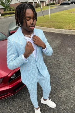 Shawl Lapel Light Blue One Button Men's Prom Suits