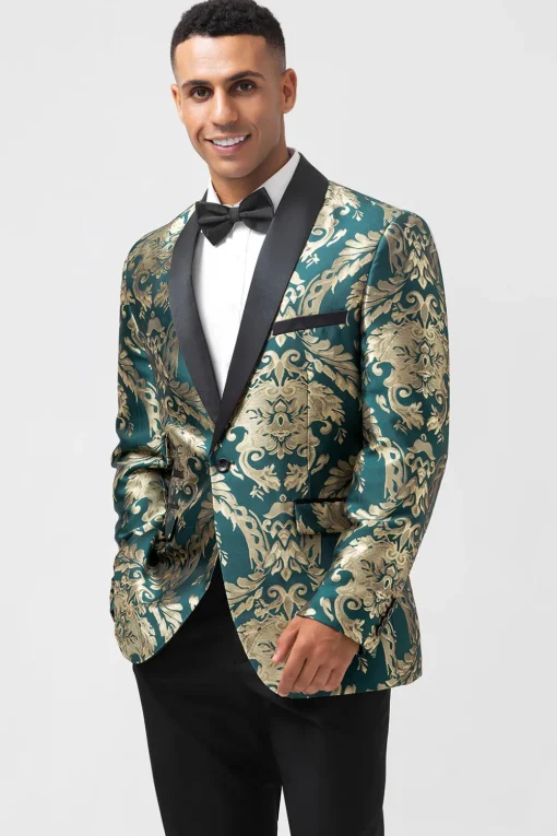Shawl Lapel One Button Dark Green Men's Blazer