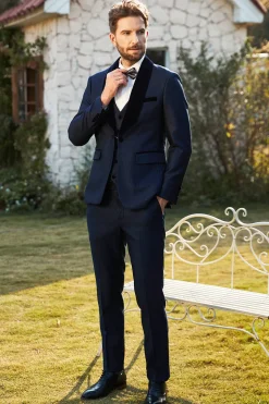 Shawl Lapel One Button Navy Wedding Suits For Men