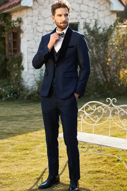 Shawl Lapel One Button Navy Wedding Suits For Men
