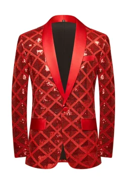 Shawl Lapel One Button Red Sequins Men's Prom Blazer