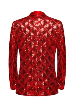 Shawl Lapel One Button Red Sequins Men's Prom Blazer