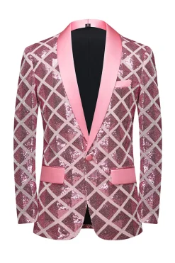 Shawl Lapel One Button Red Sequins Men's Prom Blazer