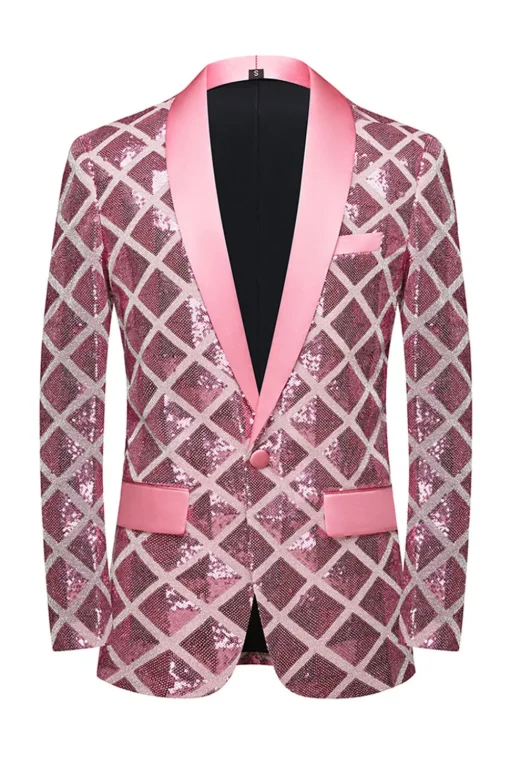 Shawl Lapel One Button Red Sequins Men's Prom Blazer