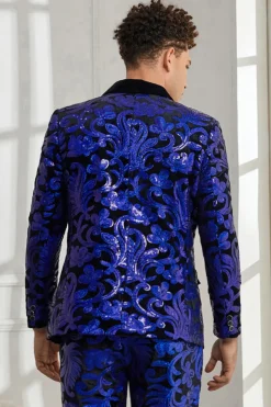 Shawl Lapel One Button Royal Blue Sequins Men's 2 Pieces Suits