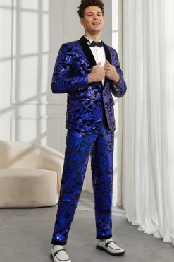 Shawl Lapel One Button Royal Blue Sequins Men's 2 Pieces Suits
