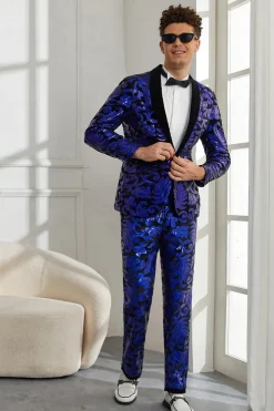 Shawl Lapel One Button Royal Blue Sequins Men's 2 Pieces Suits
