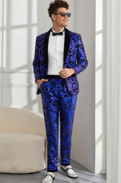 Shawl Lapel One Button Royal Blue Sequins Men's 2 Pieces Suits